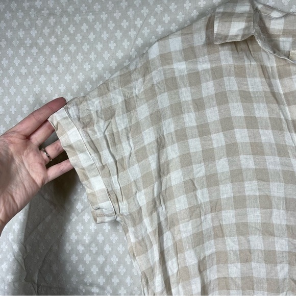Marine Layer Cream Tan Linen‎ Blend Gingham Button Up Top - Picture 3 of 6